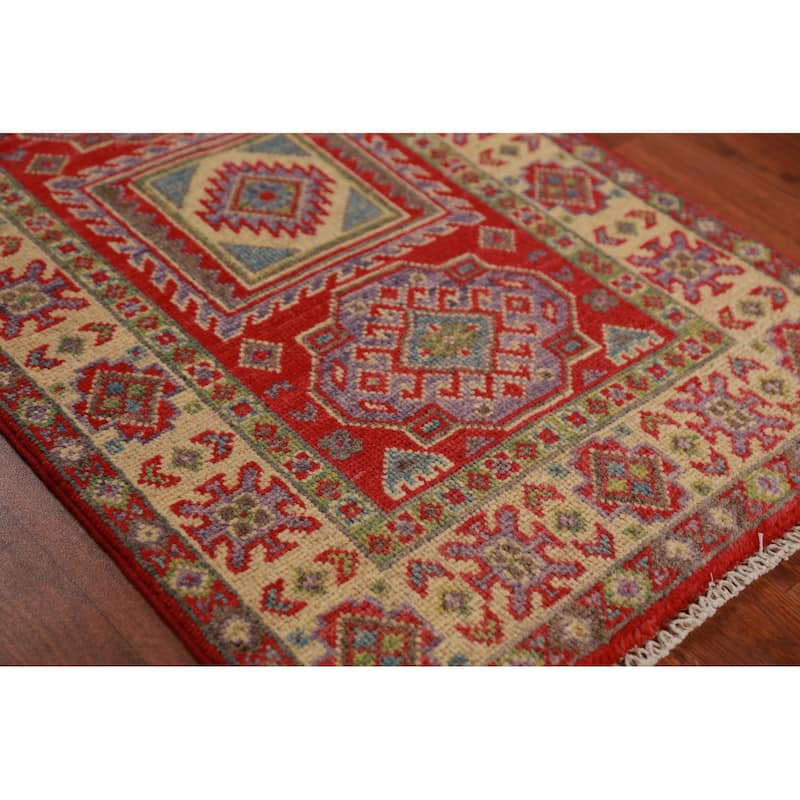 Geometric Kazak Oriental Foyer Rug Traditional Handmade Wool Carpet - 2'0"x 3'0"