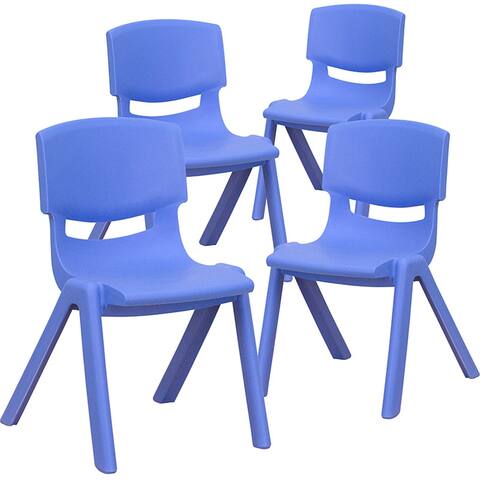 Offex Blue Plastic Stackable School Chair with 12" Seat Height, 4 Pack - 15"L x 13.25"W x 22"H