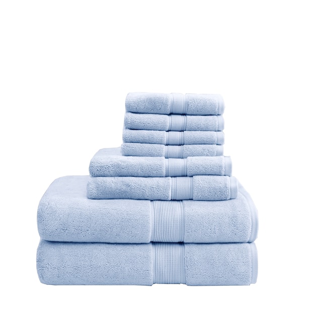 Madison Park Signature Cotton 8-piece Antimicrobial Towel Set - Light Blue