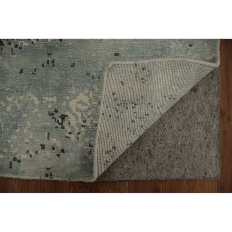 Hand Knotted Oriental Viscose Silk Carpet Modern Contemporary Greys & Charcoal Contemporary Area Rug - 9' 3'' X 6' 3''