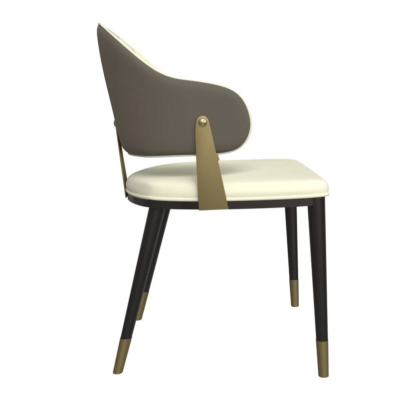 Leather Dining Chair in Iron Set of 4 with Gold Accents Design Modern Ergonomic Side Arm Chair