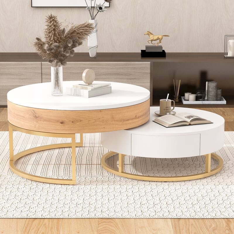 Modern Round Lift top Nesting Coffee Tables