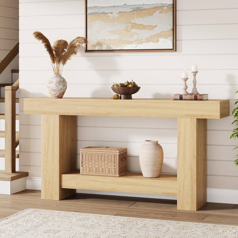 62.9" Narrow Console Table with Storage Rectangular - wood coloe