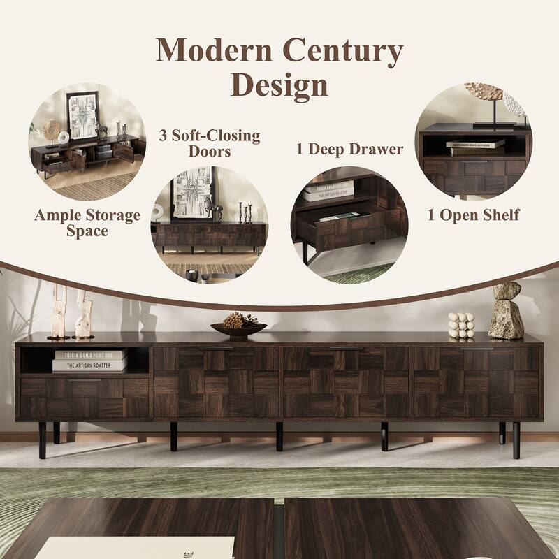 78 " Mid Century Modern Tv Stand For 65+ Inch Tvs, Tv Console With Storage Cabinets, Entertainment Center Storage
