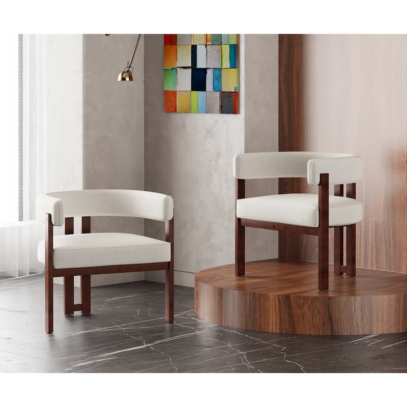 Modern Accent Chenille Upholstered Armchair with Open Back 3 Legs Barrel Dining Chair Comfy Side Chair-Beige