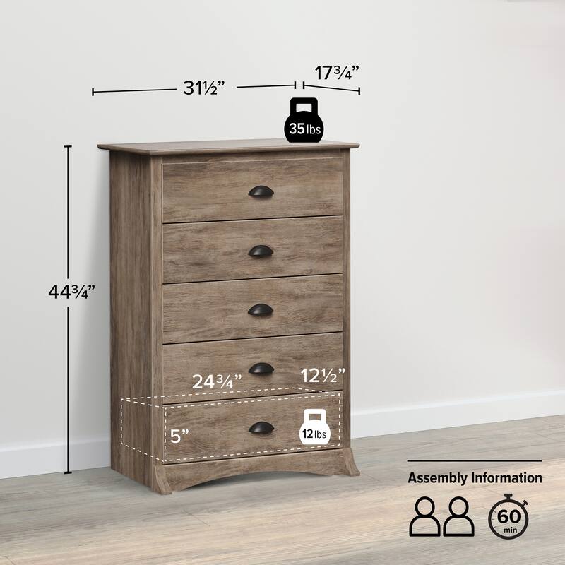Porch & Den Church Driftwood Grey 5-drawer Chest - 5-drawer