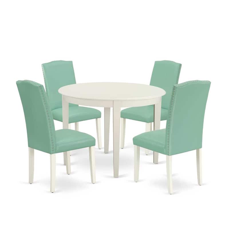 Round Kitchen Table Set 5 Piece - 42 Inch Table & 4 Parsons Chairs - Rustic Dining Room Set