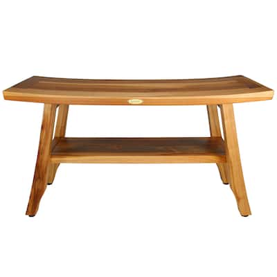EcoDecors Satori EarthyTeak 34" Teak Wood Shower Bench with Shelf