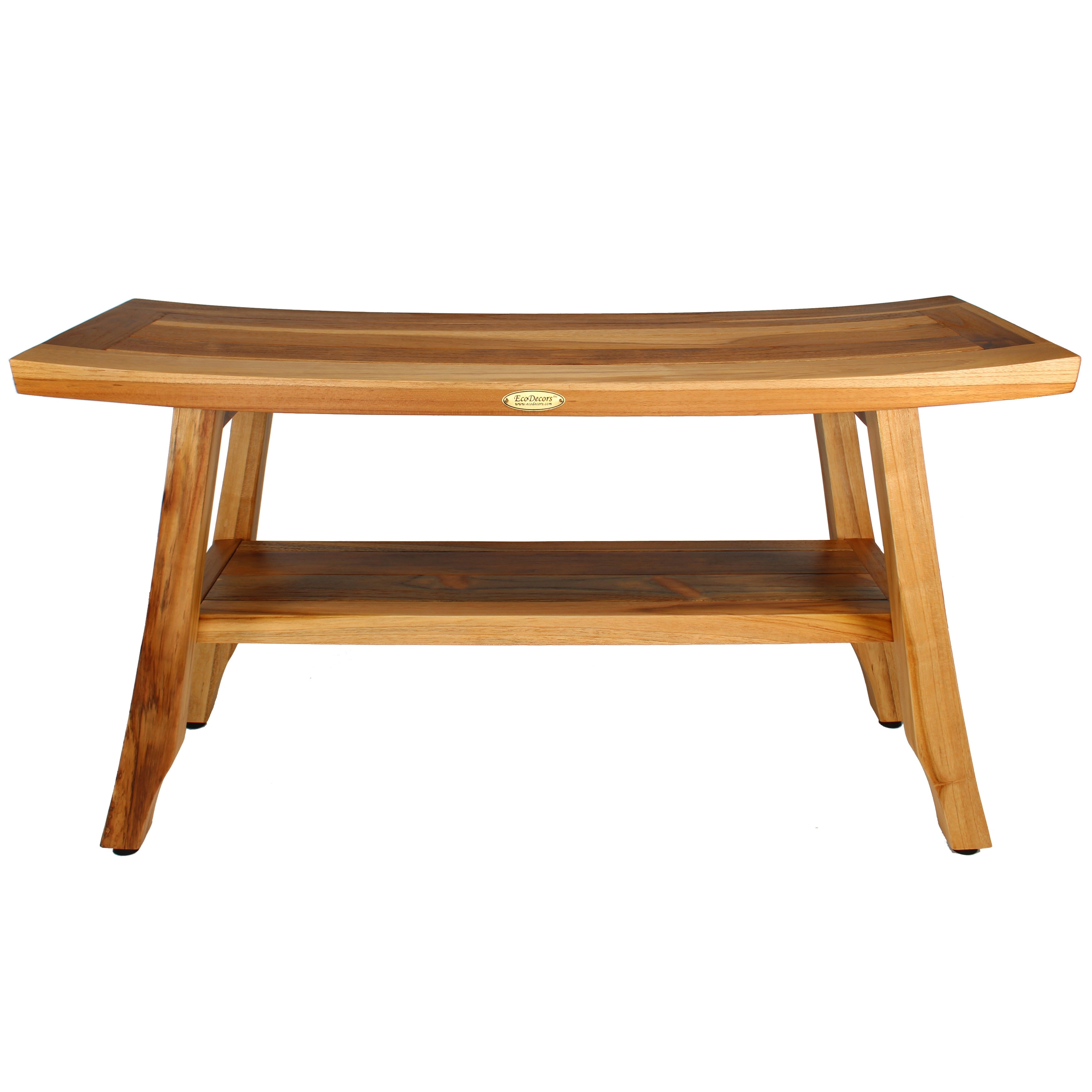 EcoDecors Satori EarthyTeak 34" Teak Wood Shower Bench with Shelf