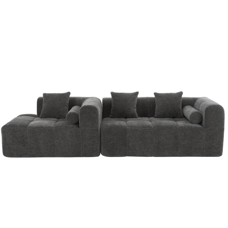 Futon Design Sofa Bed L-shape Sectional with 2 Side Pockets and 2 Armrest Pillows for Living Room, Modular Recliner Couches Bed