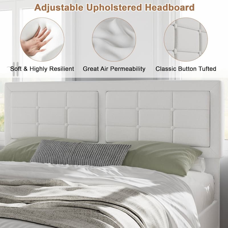 Javlergo Modern Upholstered Platform Bed Frame with Height Adjustable Tufted Headboard
