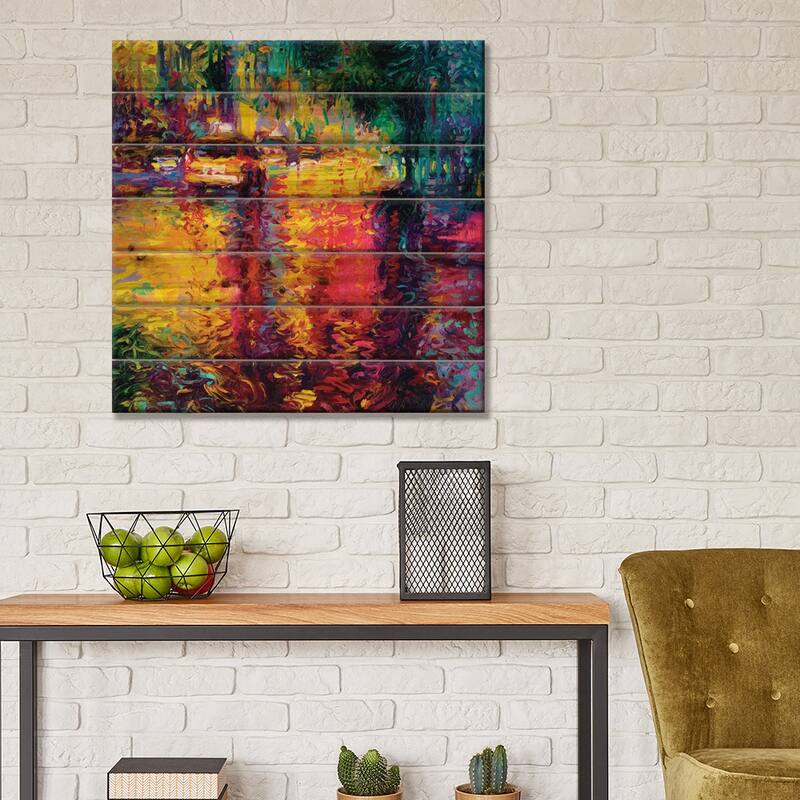Taxi Jungle Print On Wood by Iris Scott - Multi-Color