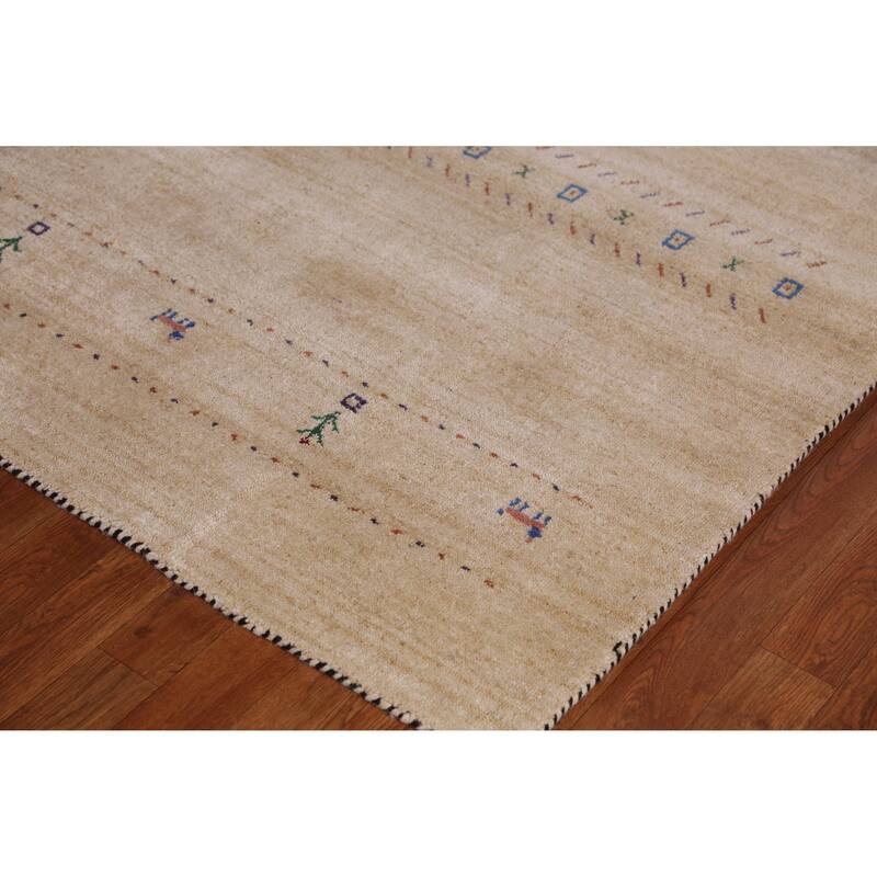 Hand Knotted Oriental 100% Wool Carpet Tribal Animal Pictorial Yellow & Gold Gabbeh Area Rug - 8' 9'' X 6' 2''