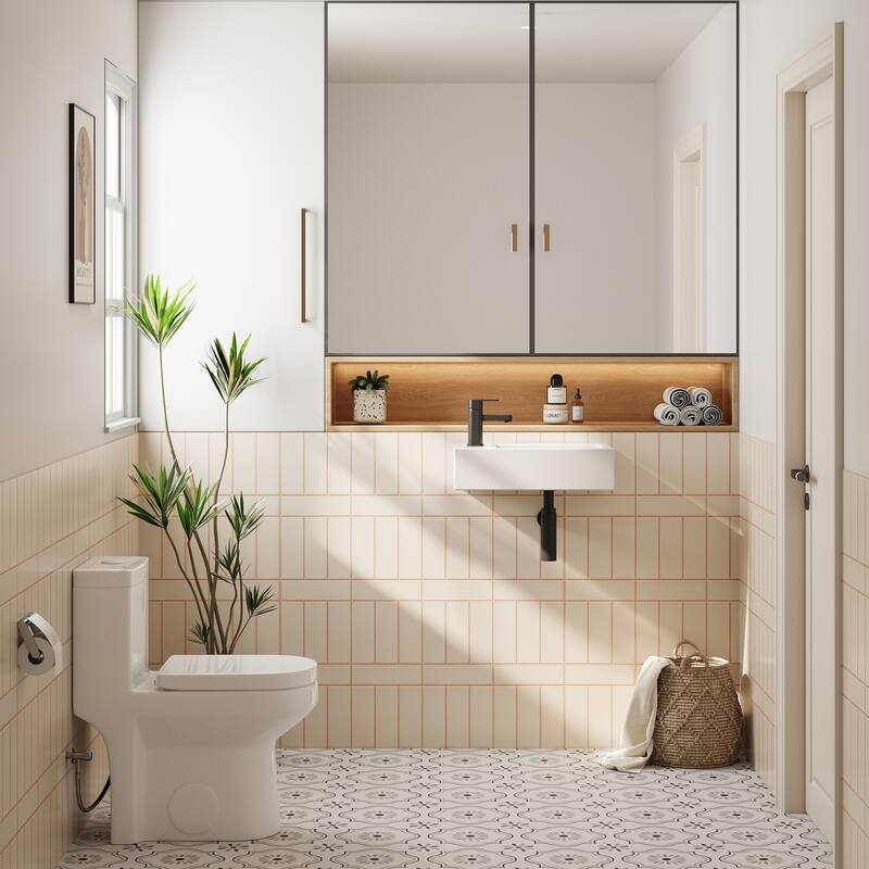 HOROW Left Hand White Ceramic Wall-Mounted Rectangle Vessel Sink Porcelain - N/A