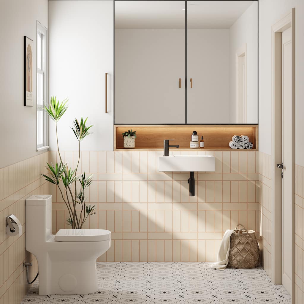 HOROW Left Hand White Ceramic Wall-Mounted Rectangle Vessel Sink Porcelain - N/A