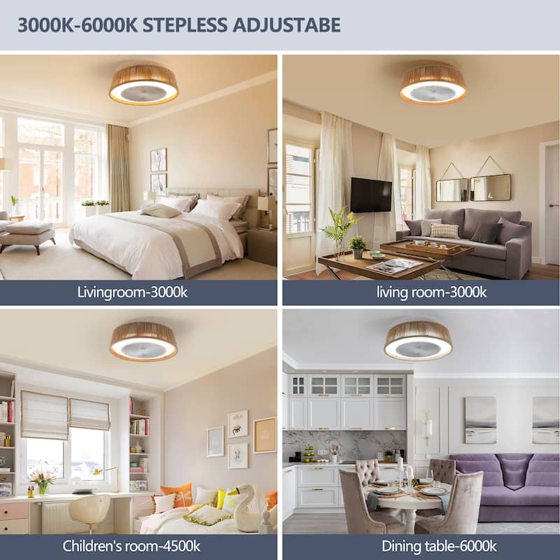21" Bohemian Braided Ceiling Fan Light, Silent Remote Control with Timing Function, Adjustable Color Temperature