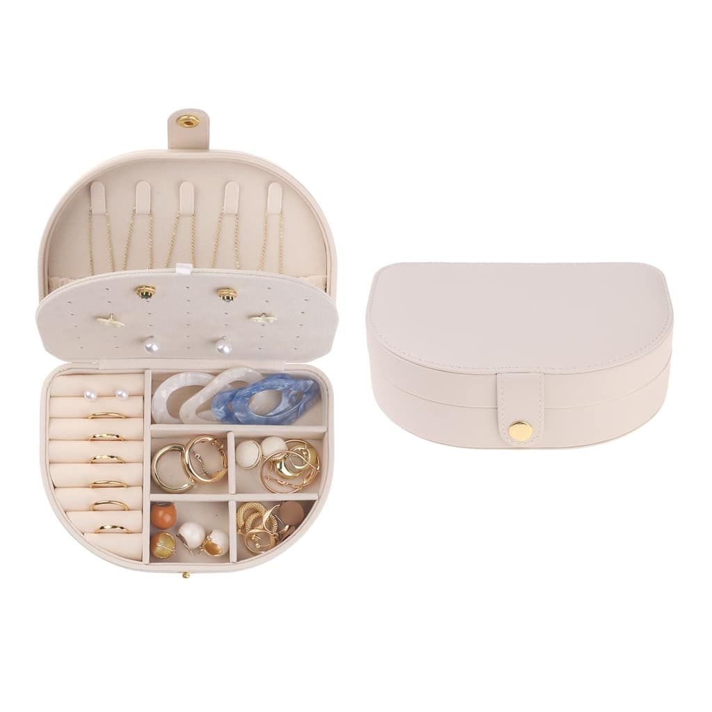 Travel Size Jewelry Box, Small Portable Seashell-Shaped Jewelry Case, PU Leather Mini Jewelry Organizer - 17x12x5cm