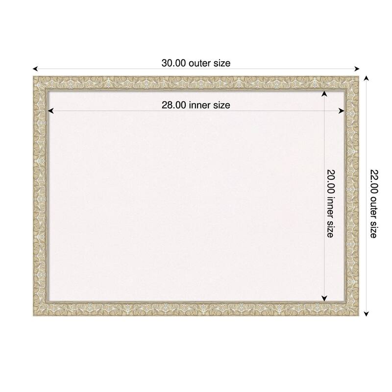 Lila Silver Wood Framed Cork Board - Bulletin Board, Organization Board, Pin Board - White - 30 x 22 in