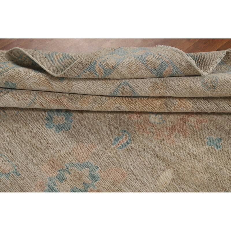 Vegetable Dye Oushak Turkish Rug Hand-Knotted Transitional Wool Carpet - 7'11"x 9'7"