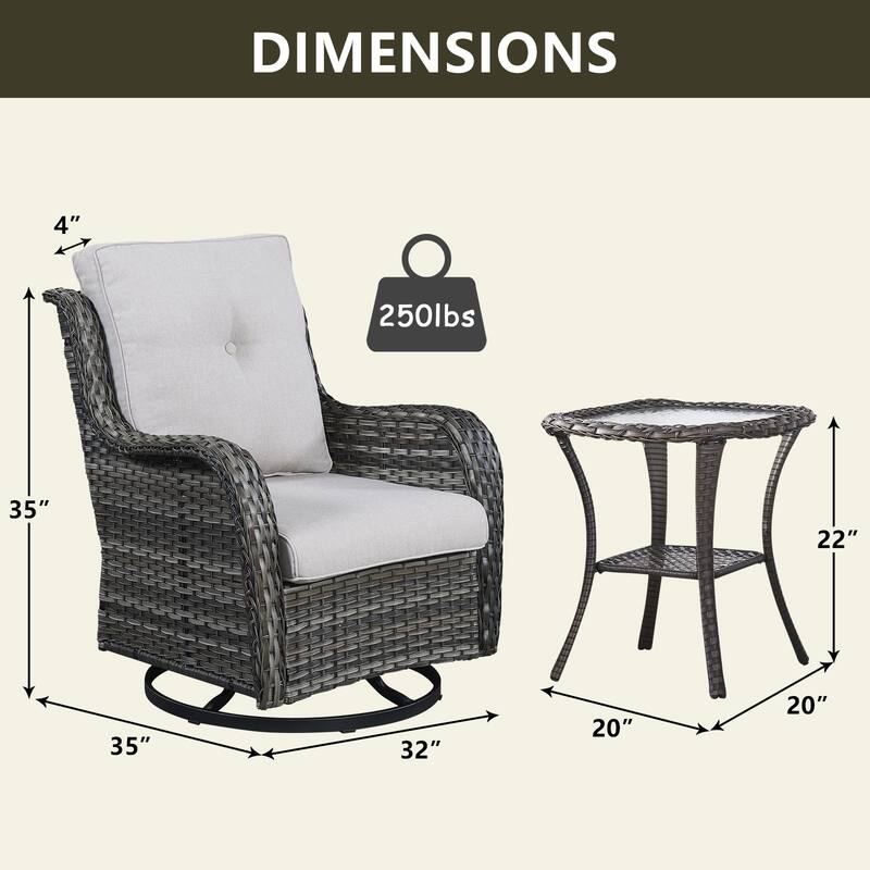 Outdoor Swivel Rocker Wicker Patio Chairs Set of 3