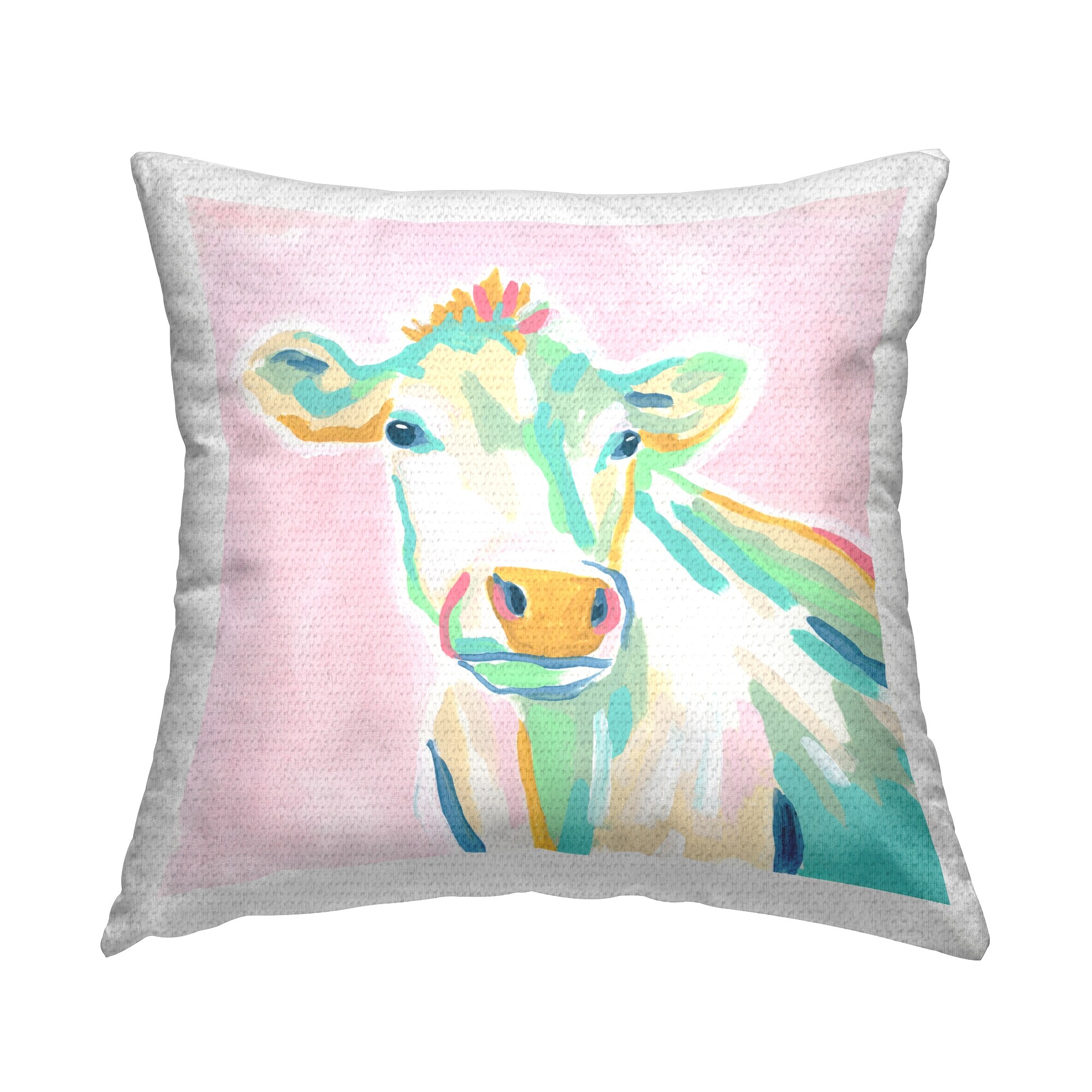 Stupell Pastel Cow Portrait Printed Outdoor Throw Pillow Design by June Erica Vess