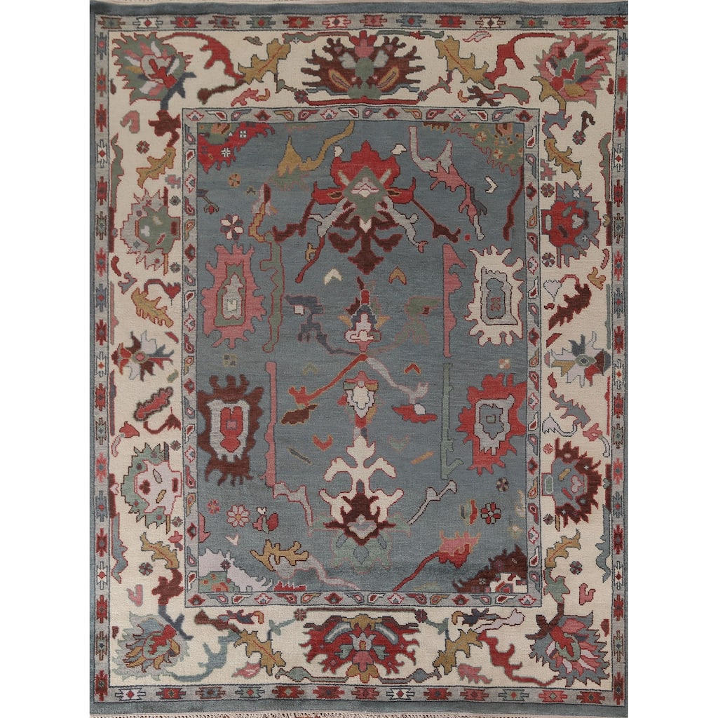 Blue Oushak Indian Area Rug Handmade Living Room Wool Carpet - 7'11"x 10'1"