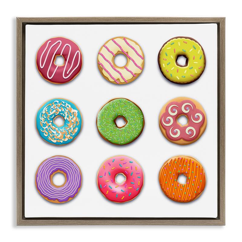 Stupell Colorful Mixed Donuts Framed Floater Canvas Wall Art Design By Marcus Prime - 18 x 18 - Brown
