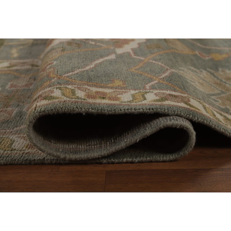 All-Over Gray Green Oushak Indian Large Rug Hand-Knotted Wool Carpet - 11'8" x 17'5"