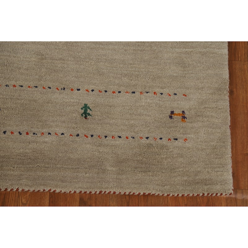 Hand Knotted Oriental 100% Wool Carpet Tribal Tribal Green Gabbeh Area Rug - 6' 6'' X 4' 7''