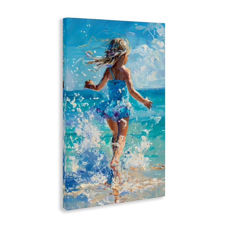 Stupell Girl Splashing on Shore Canvas Wall Art Design By LSR Design Studio