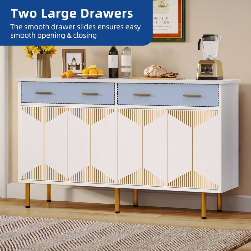 Moasis 55'' Sideboard Buffet Cabinets with 2 Large Drawer Kitchen Storage Cabinets, Wood Coffee Bar Tables