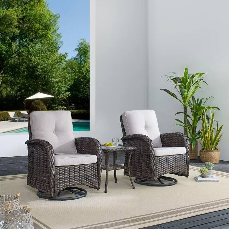 Gymojoy Outdoor 3-piece Rattan Wicker Rocking Swivel Chair Set