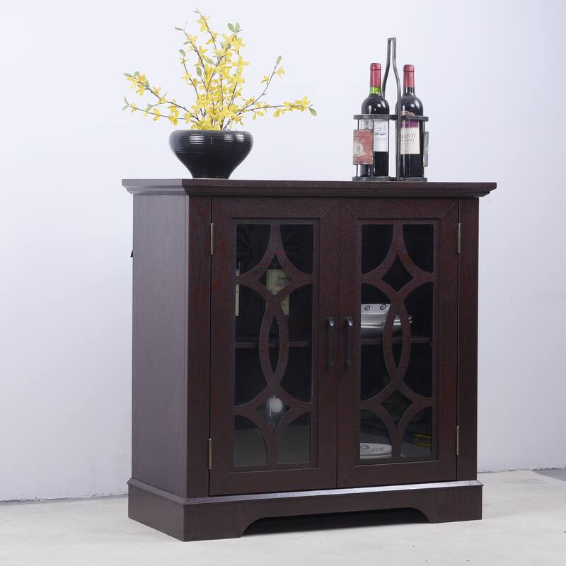 Spacious size sideboard 2 clear tempered glass doors buffet with adjustable shelf, MDF storage cabinet for dinning room
