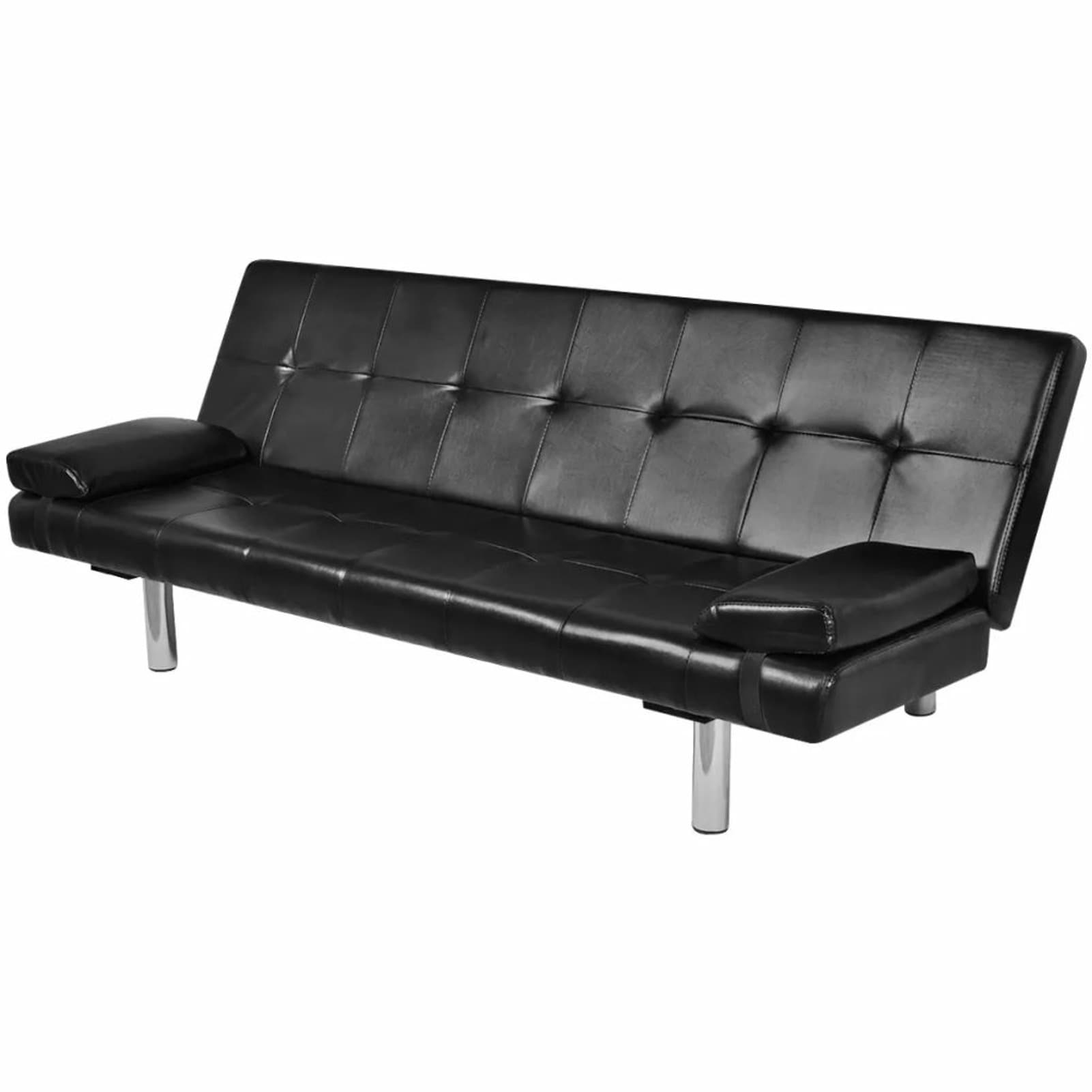 Global Pronex Sofa Bed with Two Pillows Artificial Leather Adjustable Black