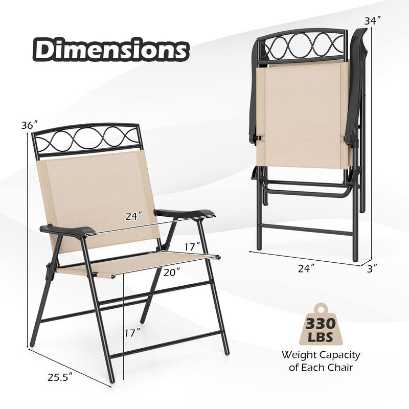 Gymax 4 Pack Patio Folding Chairs w/ Backrests & Armrests Metal Frame