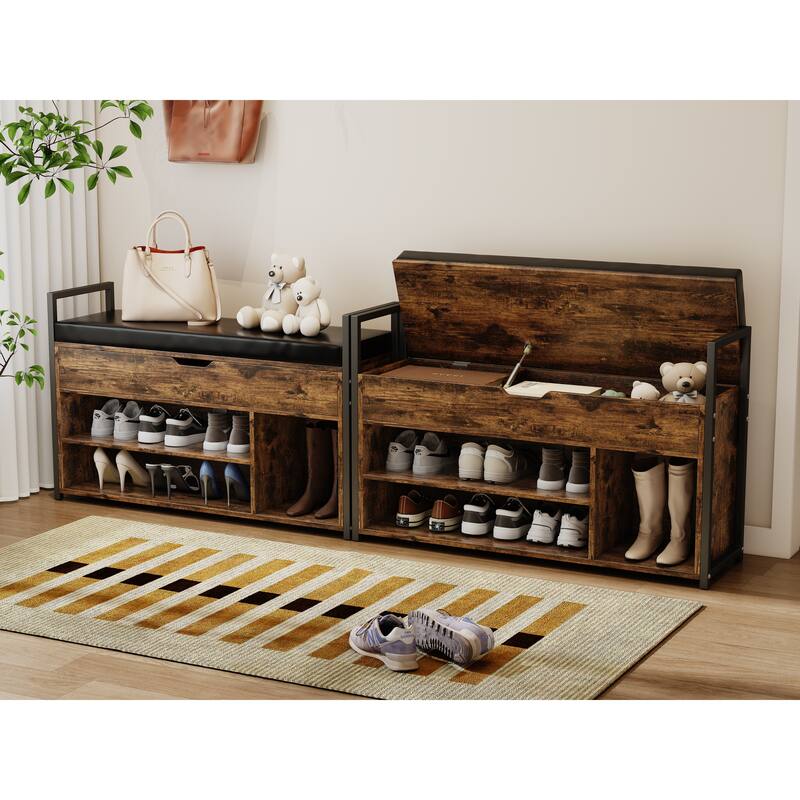 39"Shoe Storage Bench with Cushion - Rustic Brown