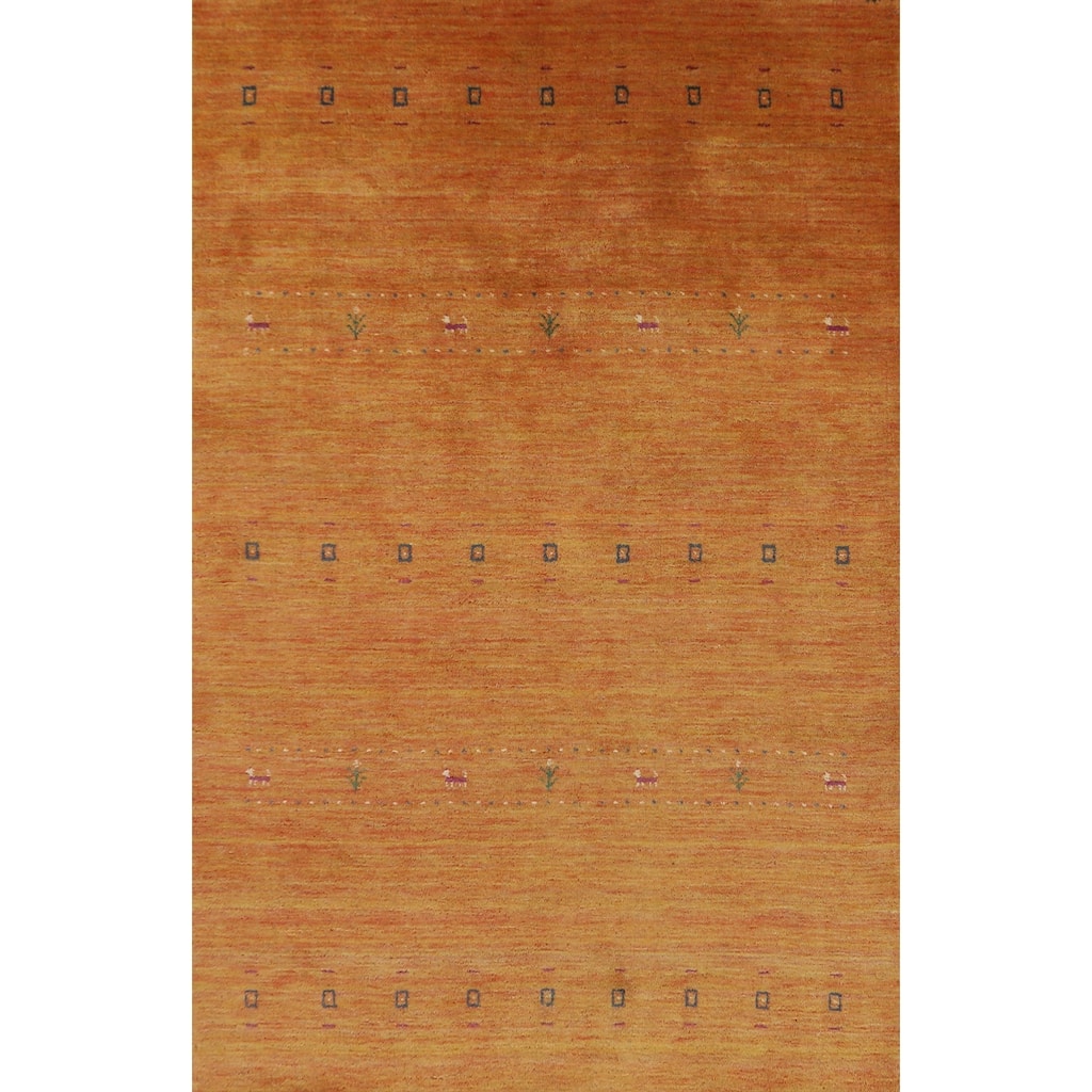 Hand Knotted Oriental 100% Wool Carpet Tribal Animal Pictorial Oranges & Rust Gabbeh Area Rug - 7' 8'' X 4' 10''
