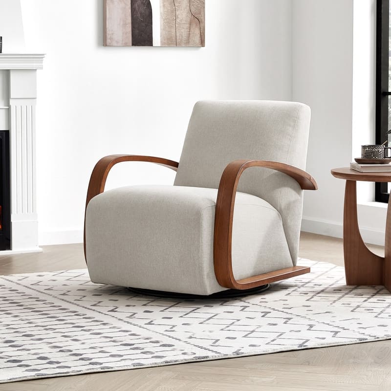 Eli Swivel Accent Chair with U-Shaped Wood Arm