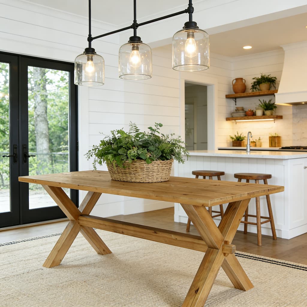 Solid Wood Dining Table for 4-6, Farmhouse Rectangle Kitchen Table with Large Tabletop