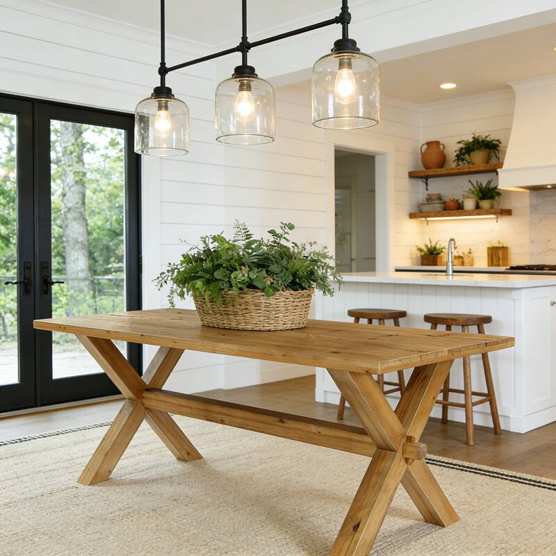 Solid Wood Dining Table for 4-6, Farmhouse Rectangle Kitchen Table with Large Tabletop - Brown