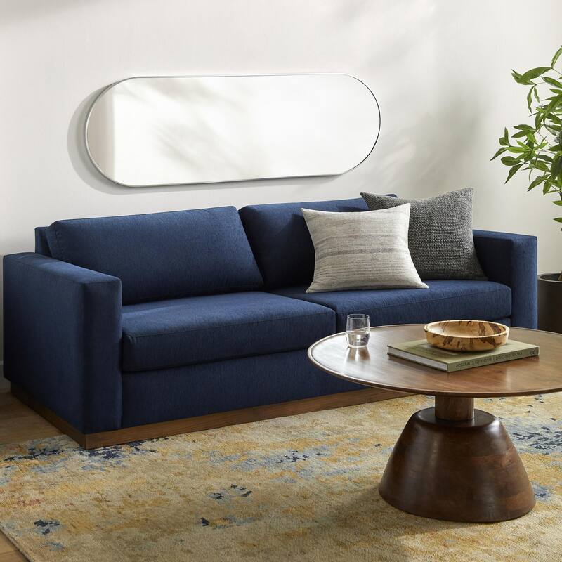 Livabliss Aranya Modern Aluminum Oval Pill-Shaped Accent Mirror - 22"H x 65"W x 1.1"D - Silver