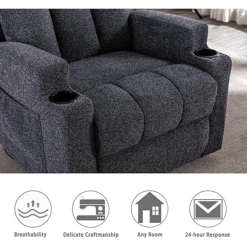 Manual Recliner Massage and Heating Chair Sofa with 2 Cup Holders Breathable Fabric