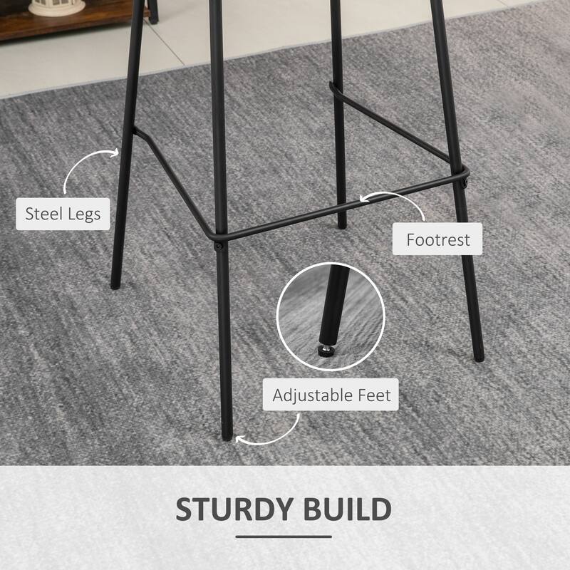 HOMCOM 29.5" Seat Height Bar Stools Set of 2, Upholstered Bar Chairs, Armless Barstools with Back, Steel Legs