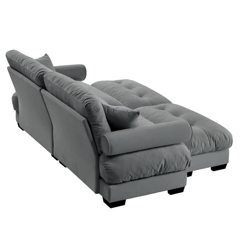 Loveseat Sofa Set 93.7" 2-Seater Modular Velvet Couch with Ottoman, Round Arms and Throw Pillows for Living Room, Office