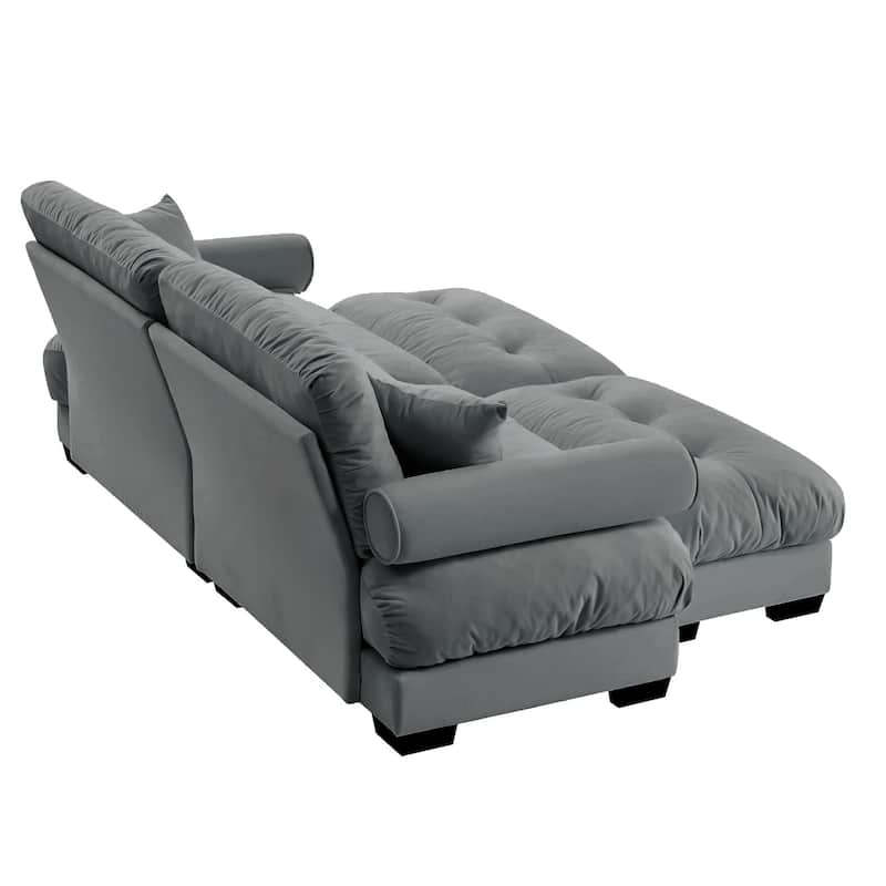 Modern 2-seater Loveseat Sofa with 2 Ottomans & Pillows