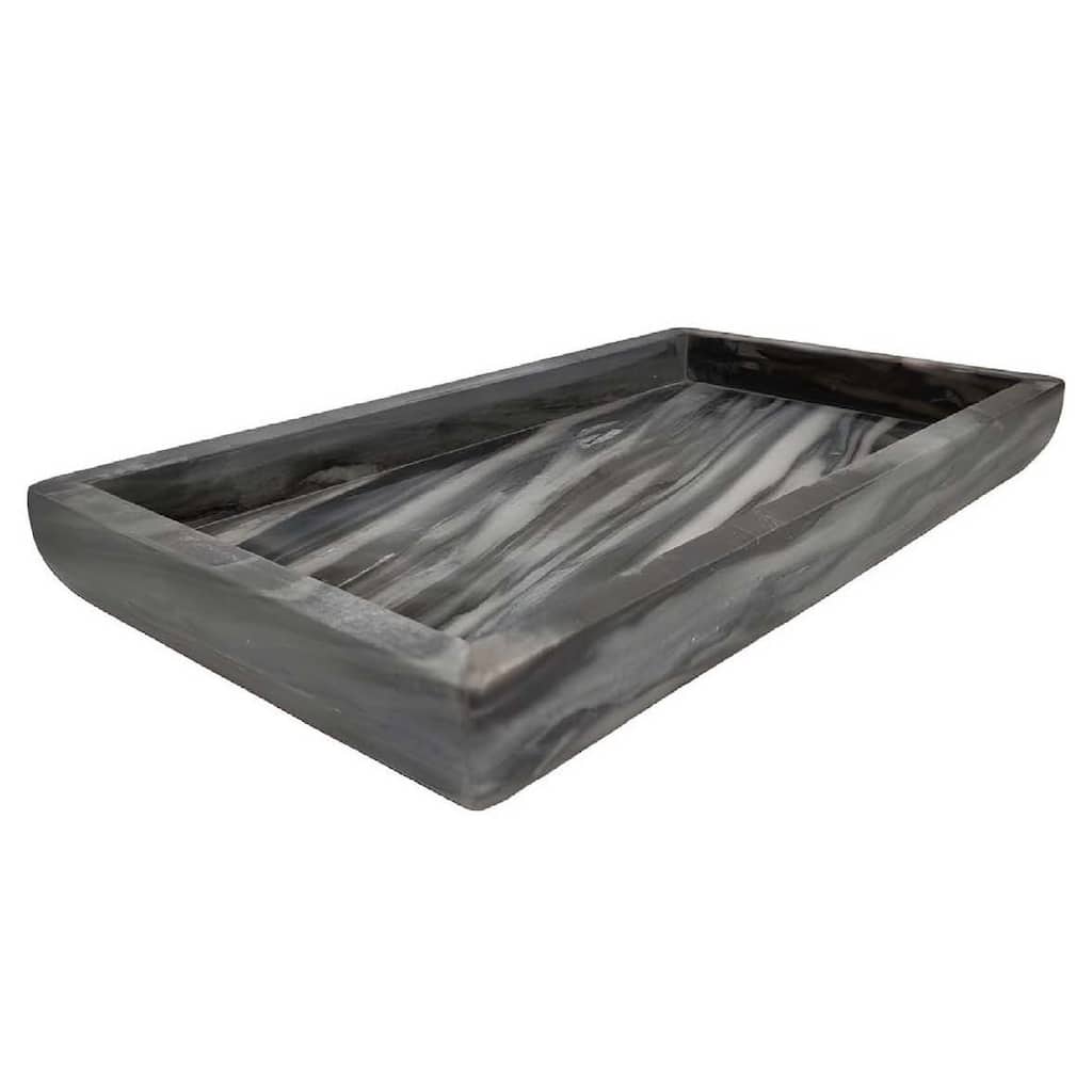 Myla Decorative Marble Tray, Unique Veining Patterns Gray, 14 Inch