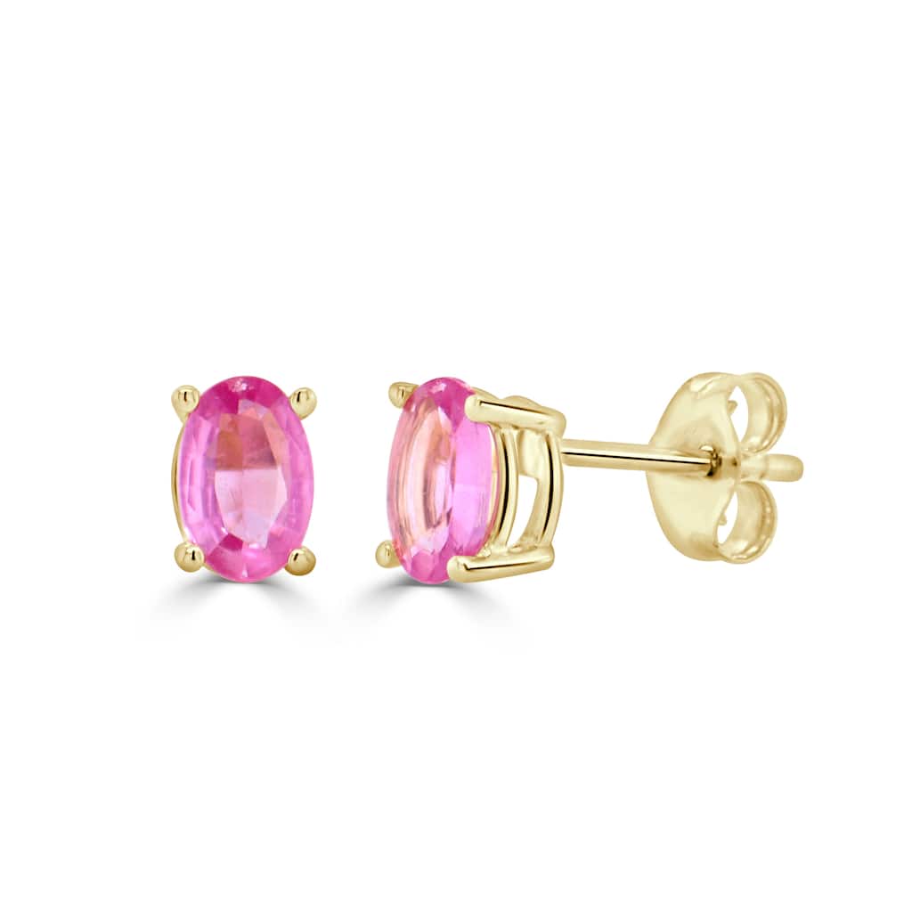 Joelle Collection 14K Yellow Gold Pink Sapphire Oval Stud Earrings