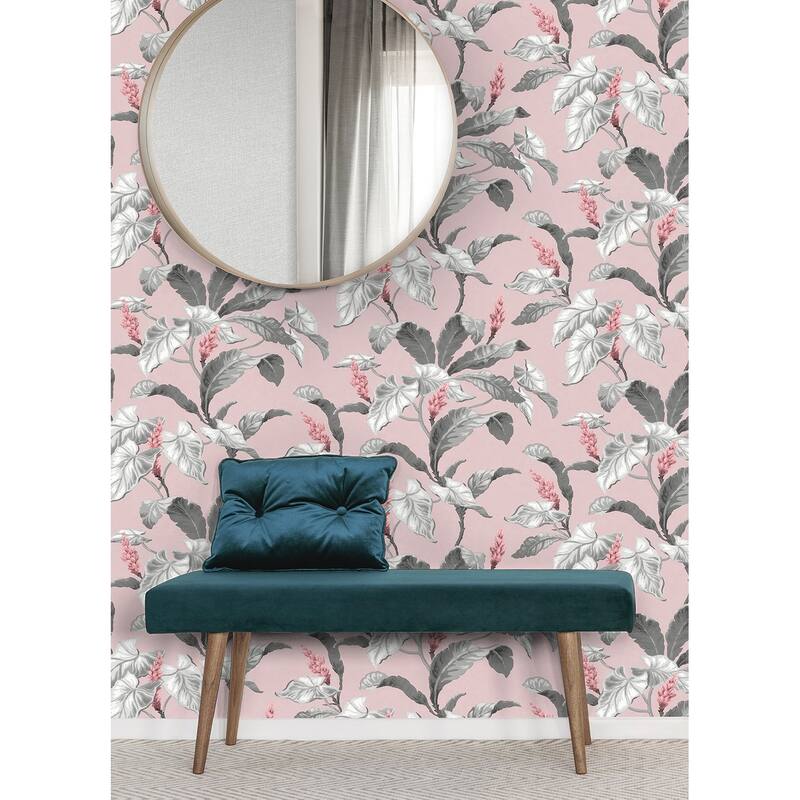 Brewster Meridian Parade Pink Tropical Leaves Wallpaper