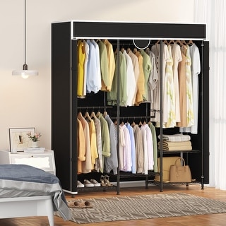 Heavy Duty Portable Closet Wardrobe, 70.87in Clothes Rack with Cover ...