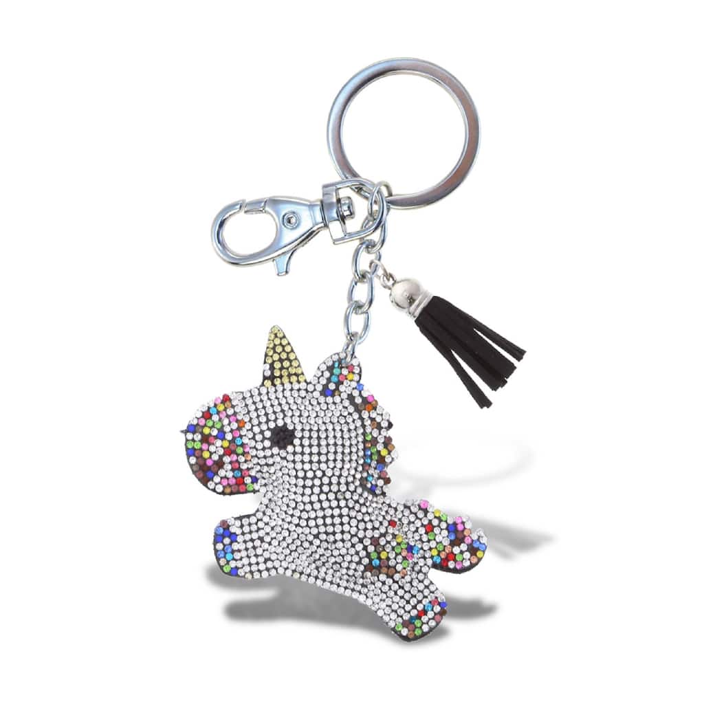 Aqua79 Unicorn Keychain - Rainbow Sparkling Rhinestones with Tassel - 3.6 x 2.75 x 0.5 inches